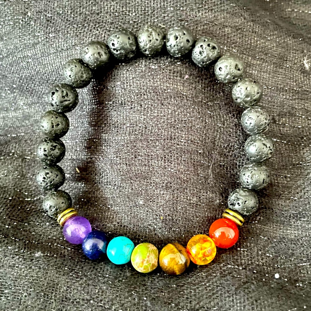 Beautiful natural stone rainbow chakra bracelet